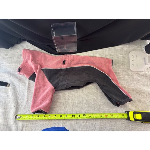 Small Pink & Gray Fleece Dog Jacket With Zipper Pockets - Picture 2 of 4